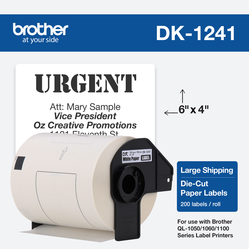 Compatible for Brother P-Touch QL-1050 QL-1050N QL-1060N QL-Series Label Printers DK-1241 DK1241 Die-Cut Length White Paper Tape Labels 101mm x 152mm 4 x 6 KCMYTONER 6 Rolls,200 Labels per roll 